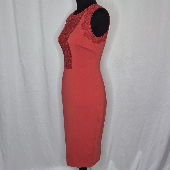 Karen Millen Sleeveless Bodycon Midi Dress w/Crochet Front/Back Inlay - Size 4 - Picture 2 of 13